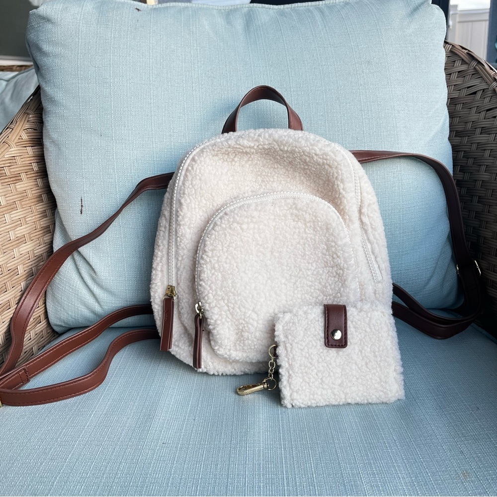 Aspen Faux Fur Convertible Backpack & Mini Wallet NEW